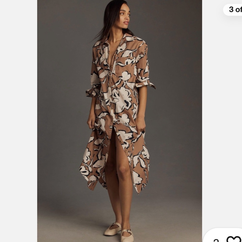 Maeve by Anthropologie Abstract Floral Button-Down Shirt Dress-S new